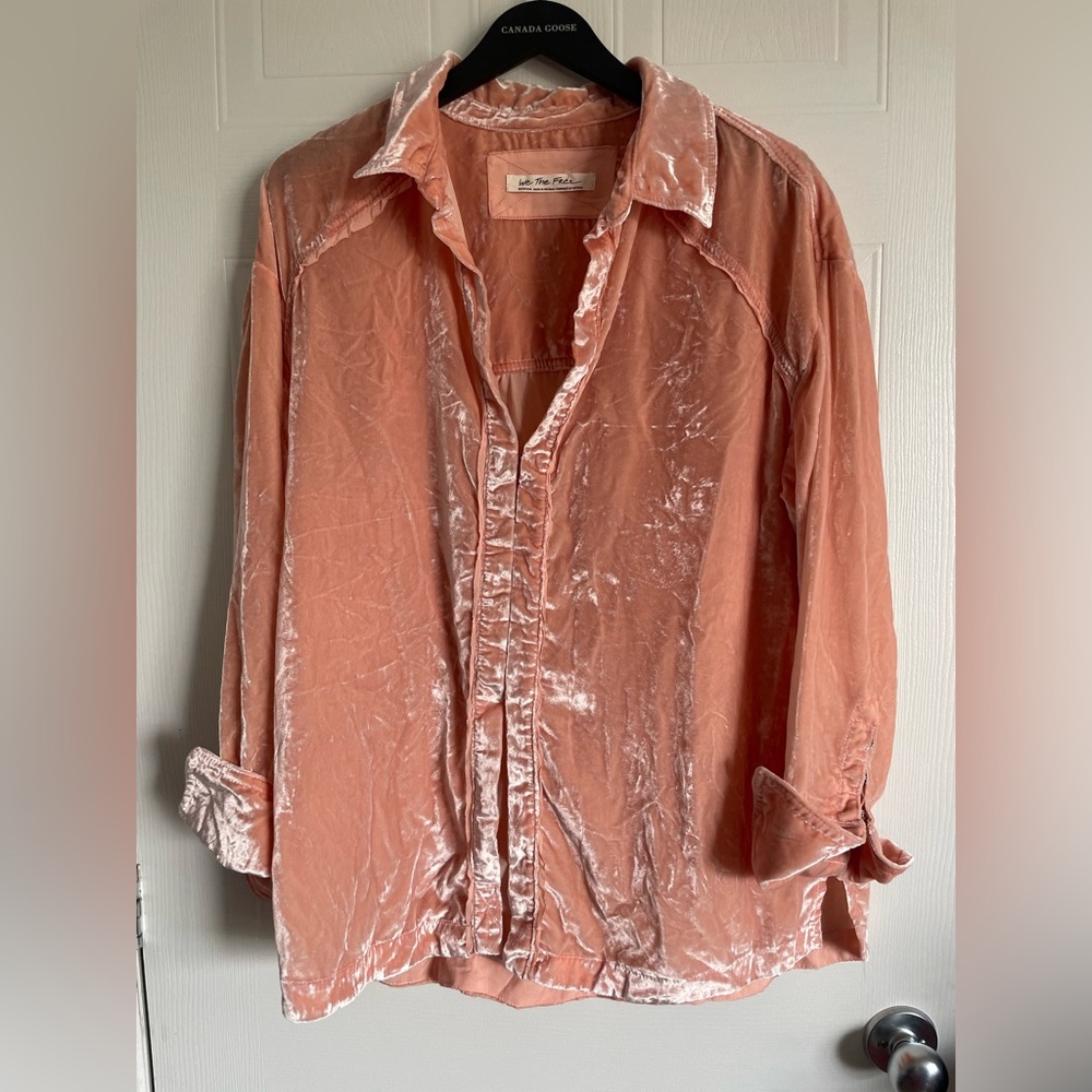 Free People Marianne Velvet Shirt Pink M - Picture 2 of 15